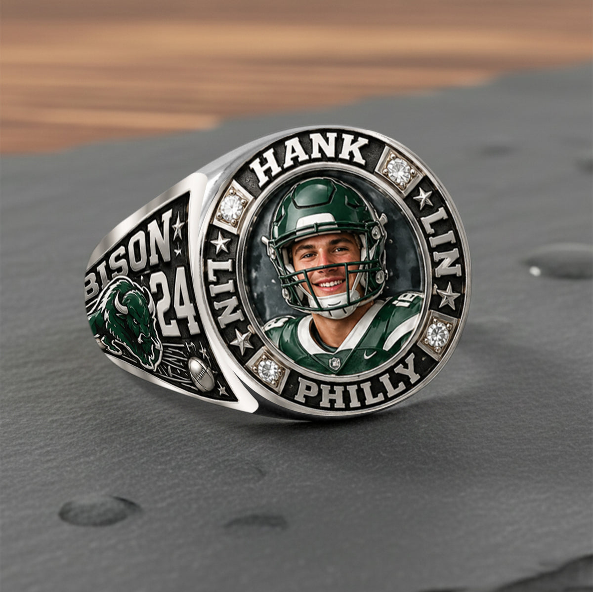 The MVP Ring, Champion Ring - Personalized Football Signet Ring
