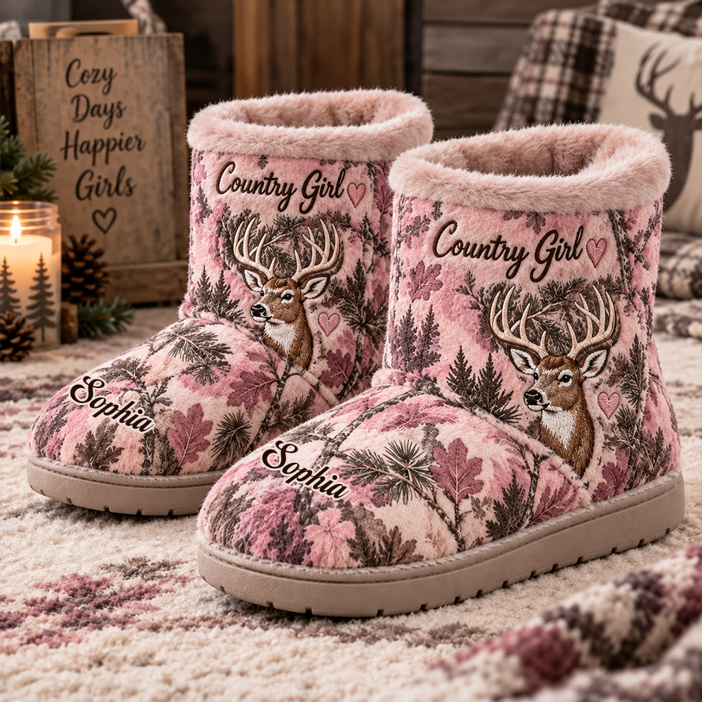 Country Girl - Personalized Hunting Faux Fur Boot Slippers