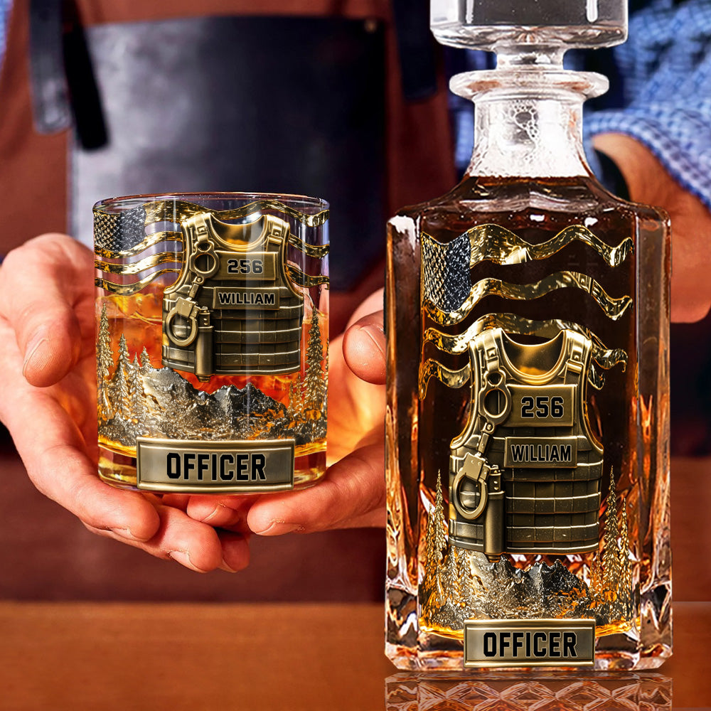 Dienen und Schützen – Personalisiertes Whiskey-Dekanter-Set für Polizeibeamte