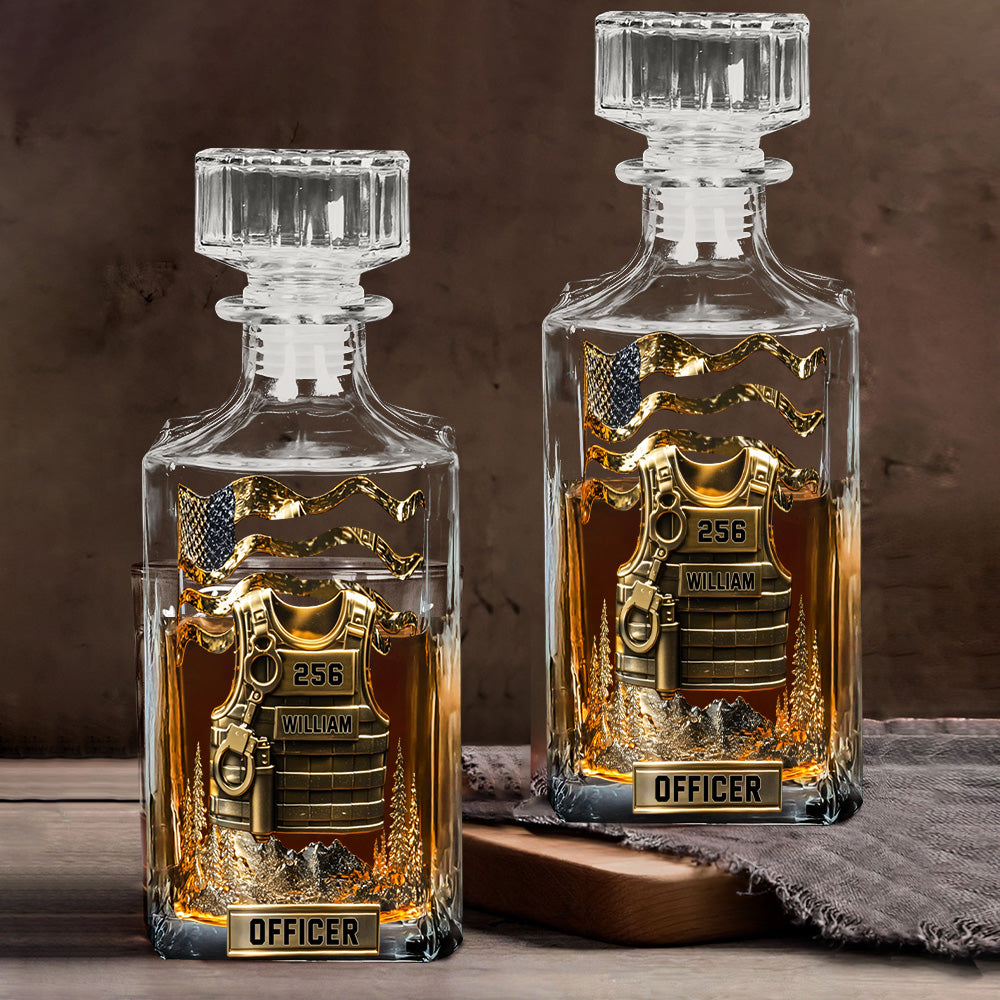 Dienen und Schützen – Personalisiertes Whiskey-Dekanter-Set für Polizeibeamte