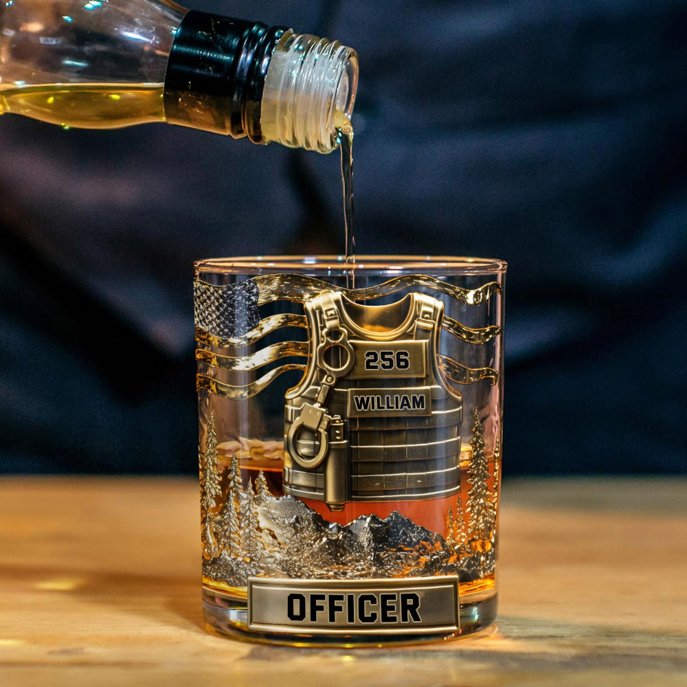 Dienen und Schützen – Personalisiertes Whiskey-Dekanter-Set für Polizeibeamte
