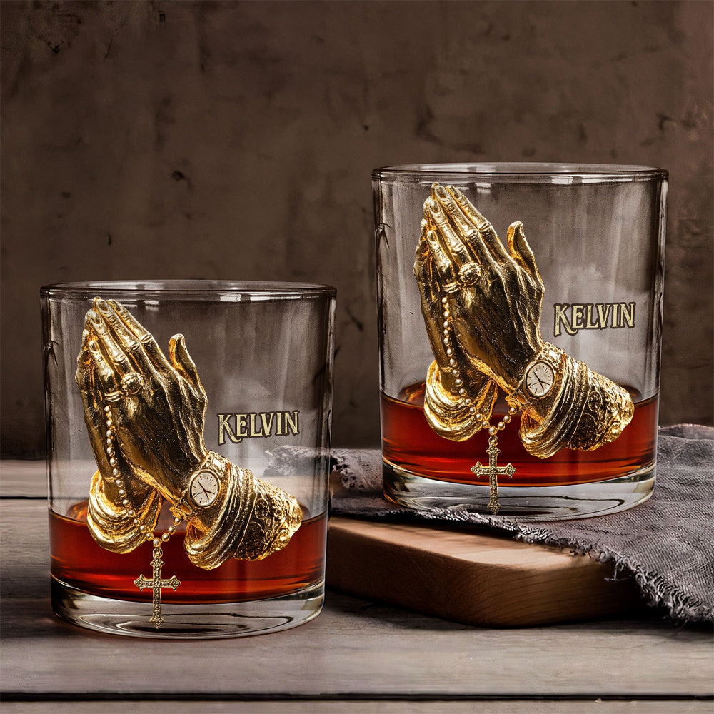 Betende Hände – personalisiertes christliches Whiskyglas