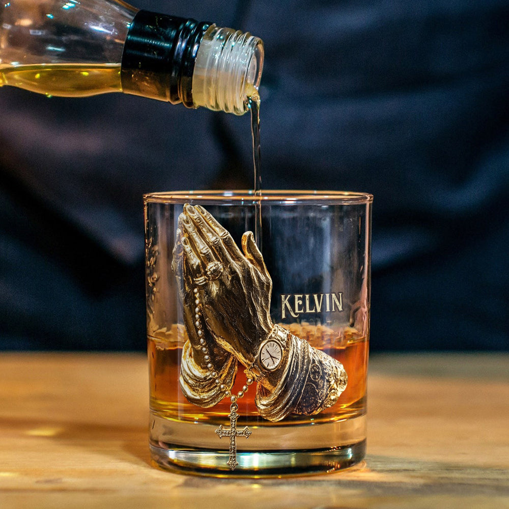 Betende Hände – personalisiertes christliches Whiskyglas