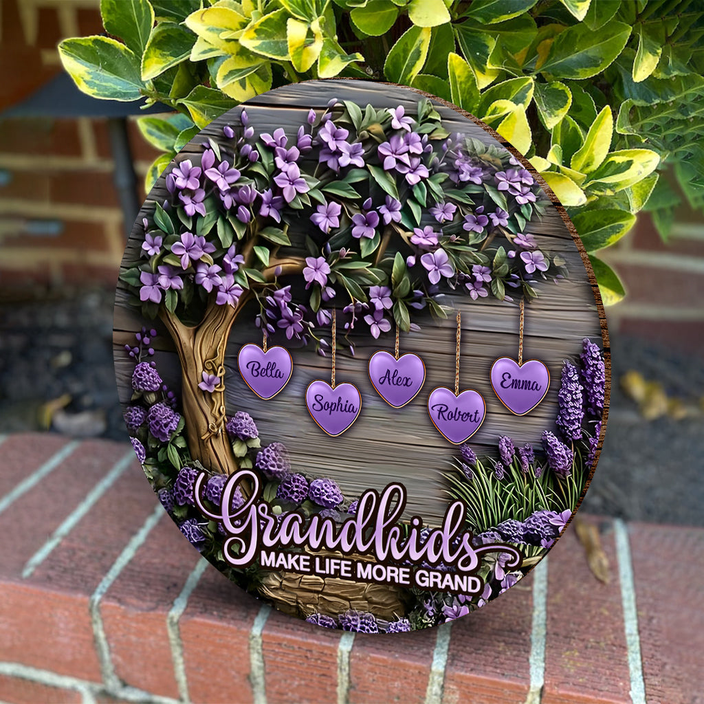 Enkelkinder machen das Leben schöner – Personalisiertes rundes Holzschild für Oma