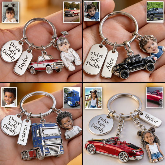 Fahre Sicher Papa - Personalisierter Premium Schlüsselanhänger mit Charms