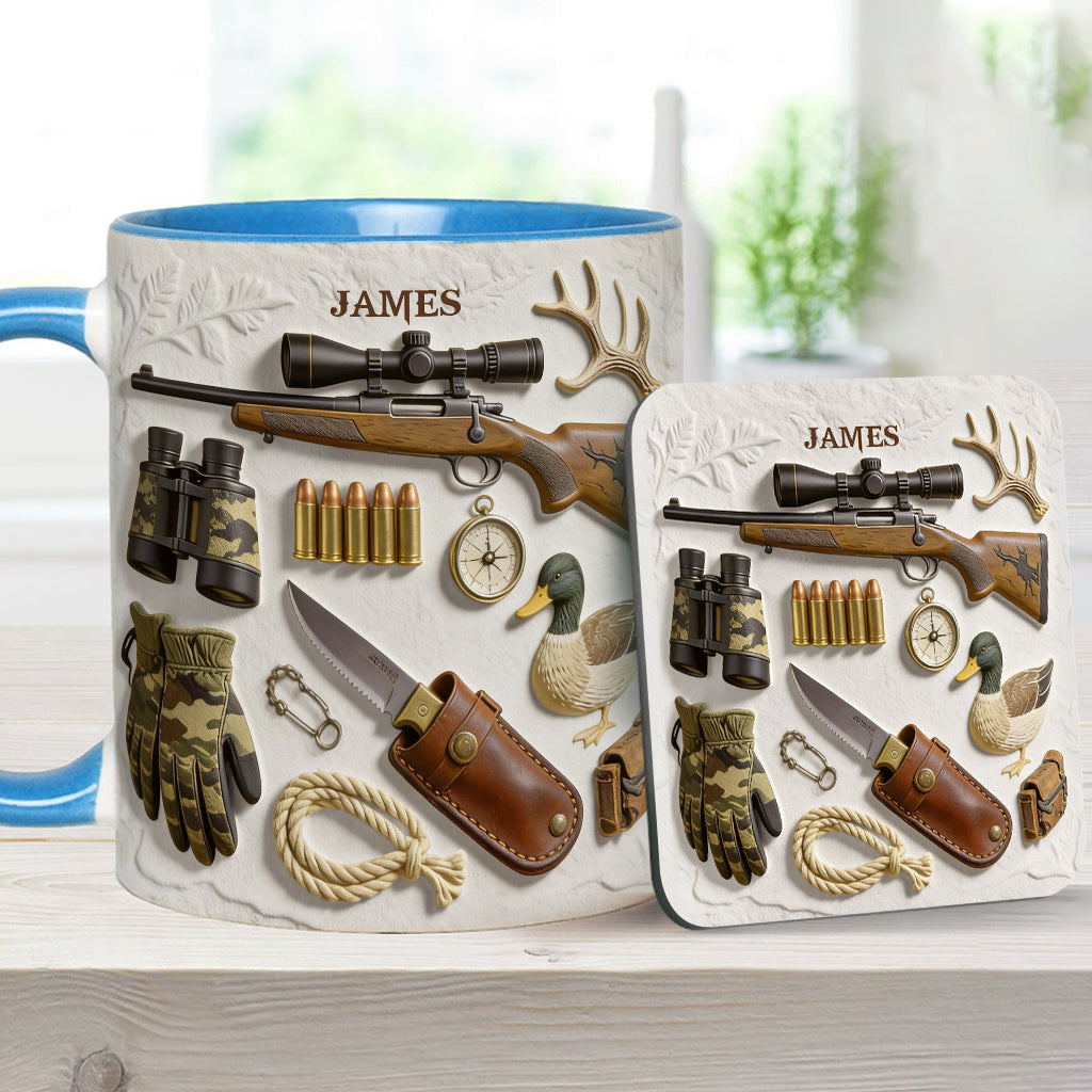 Liebe zur Jagd – Personalisierte Tasse und Untersetzer mit Jagdmotiv