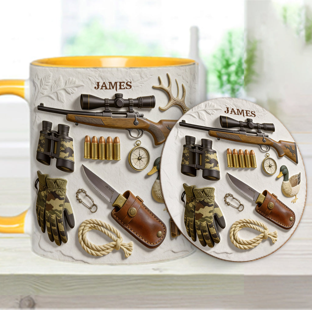 Liebe zur Jagd – Personalisierte Tasse und Untersetzer mit Jagdmotiv