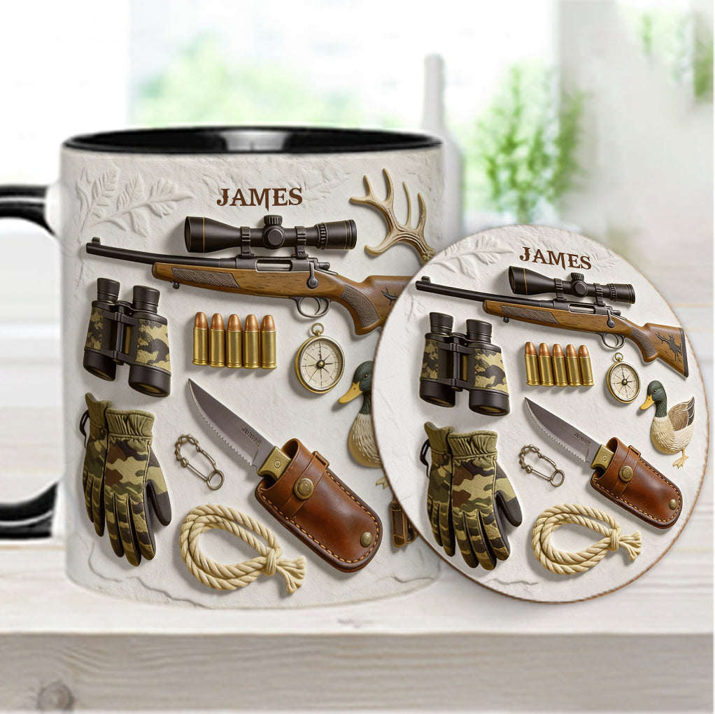 Liebe zur Jagd – Personalisierte Tasse und Untersetzer mit Jagdmotiv