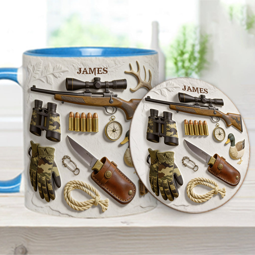 Liebe zur Jagd – Personalisierte Tasse und Untersetzer mit Jagdmotiv