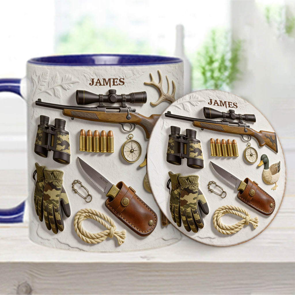 Liebe zur Jagd – Personalisierte Tasse und Untersetzer mit Jagdmotiv