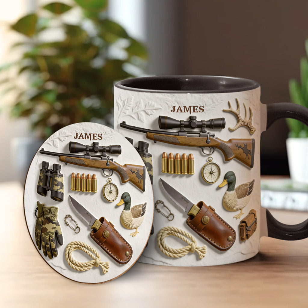 Liebe zur Jagd – Personalisierte Tasse und Untersetzer mit Jagdmotiv