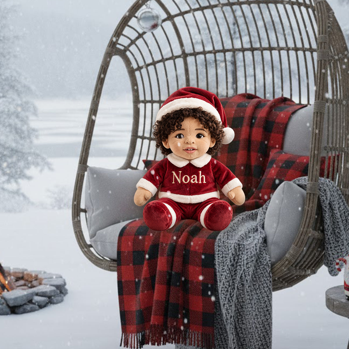 Frohe Weihnachten Kostüm - Personalisierter Premium Kunstfell Kissen für Kinder