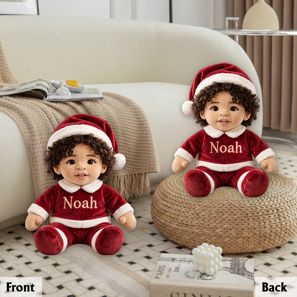 Frohe Weihnachten Kostüm - Personalisierter Premium Kunstfell Kissen für Kinder
