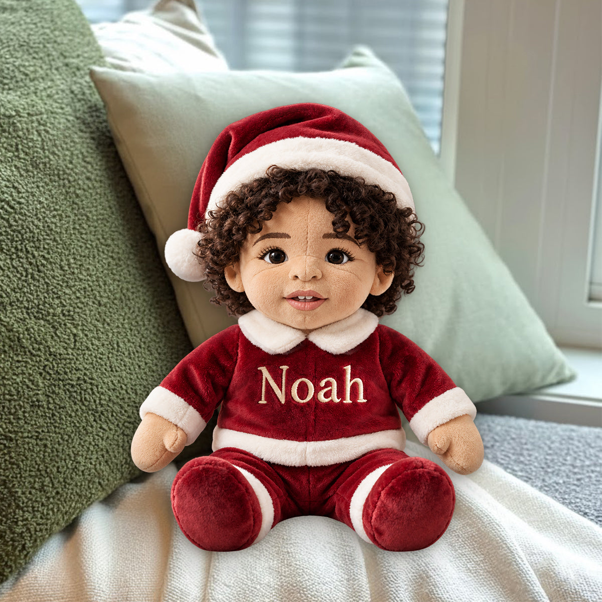 Frohe Weihnachten Kostüm - Personalisierter Premium Kunstfell Kissen für Kinder