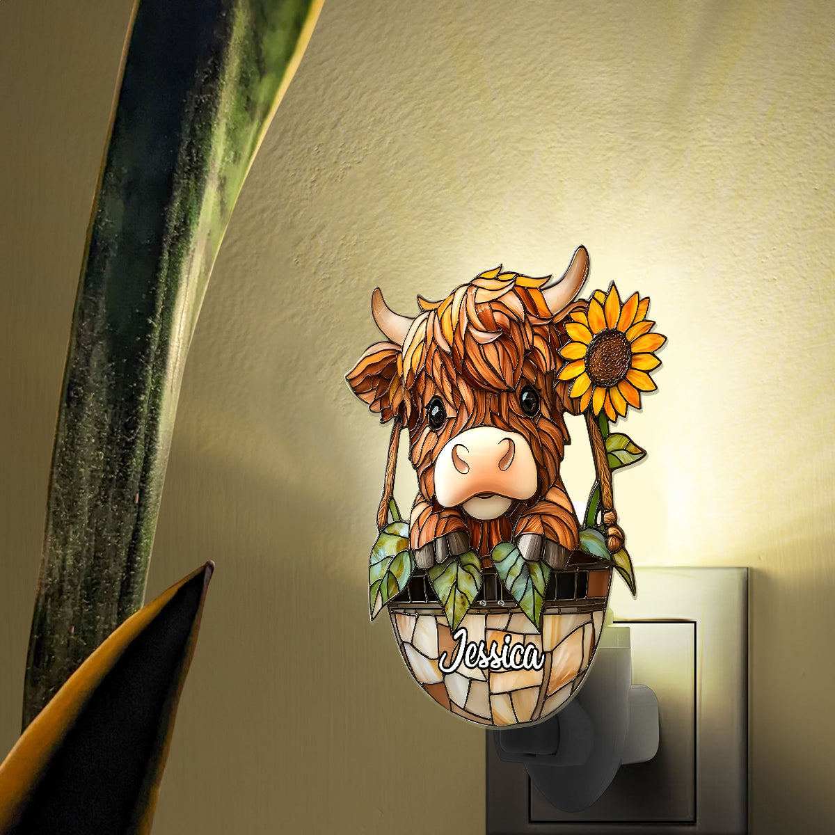 Niedliches Hochlandrind – Personalisierte Hochlandrind-Nachtleuchte aus Acryl zum Einstecken