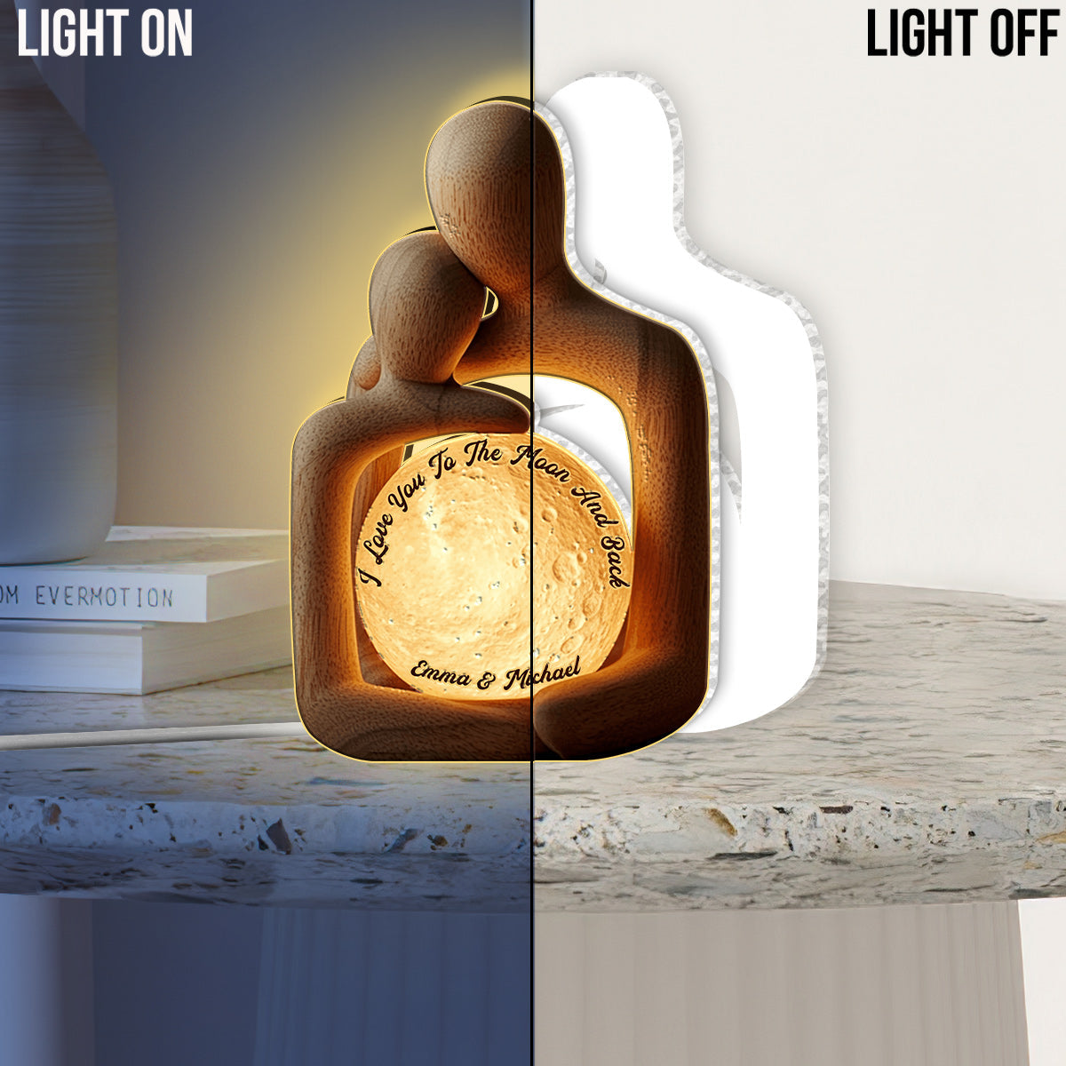 Ich liebe dich bis zum Mond und zurück – Personalisierte LED-Nachtleuchte aus Acryl für Paare