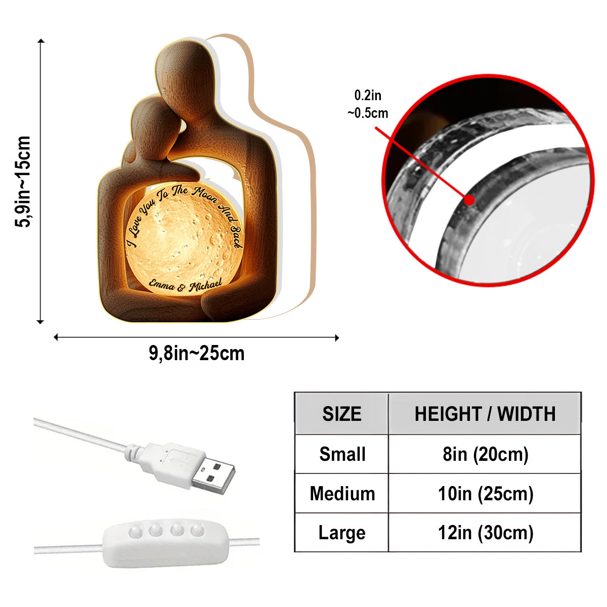 Ich liebe dich bis zum Mond und zurück – Personalisierte LED-Nachtleuchte aus Acryl für Paare
