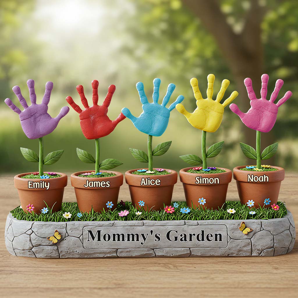 Beautiful Garden Kid Handprint Gift For Mom, Grandma - Personalized Mother Custom Shaped Acrylic Plaque
