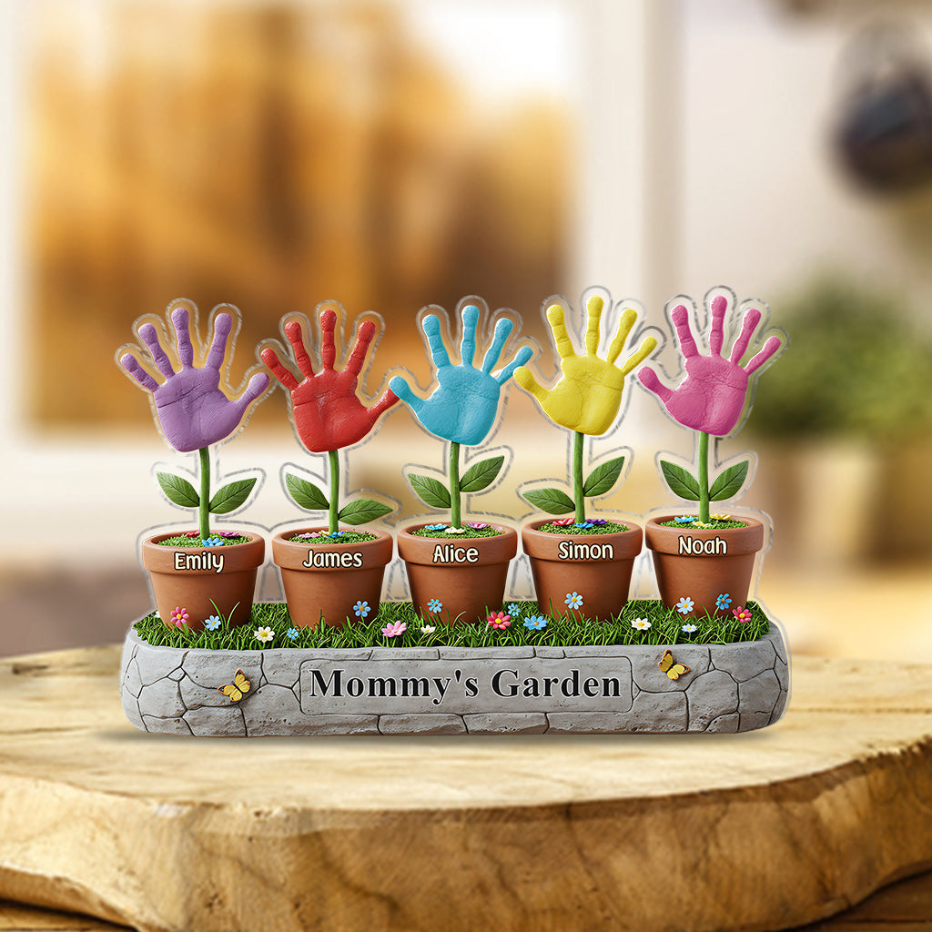 Beautiful Garden Kid Handprint Gift For Mom, Grandma - Personalized Mother Custom Shaped Acrylic Plaque