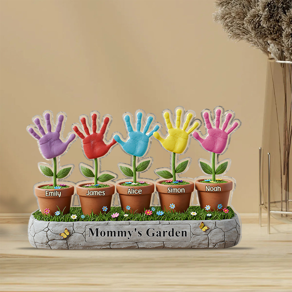 Beautiful Garden Kid Handprint Gift For Mom, Grandma - Personalized Mother Custom Shaped Acrylic Plaque