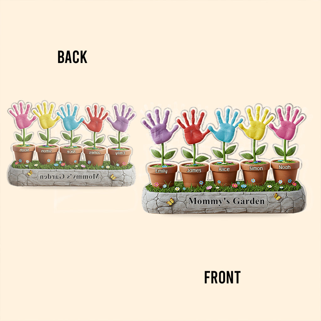 Beautiful Garden Kid Handprint Gift For Mom, Grandma - Personalized Mother Custom Shaped Acrylic Plaque