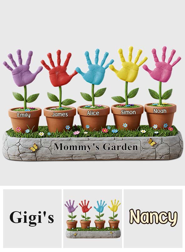 Beautiful Garden Kid Handprint Gift For Mom, Grandma - Personalized Mother Custom Shaped Acrylic Plaque