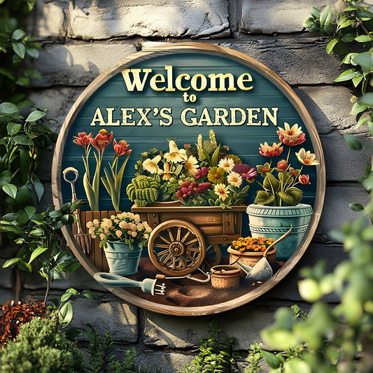 Welcome To My Garden - Personalized Gardening Round Wood Sign