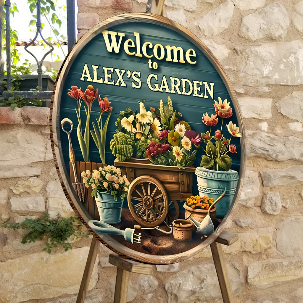 Willkommen in meinem Garten – Personalisiertes rundes Gartenschild aus Holz