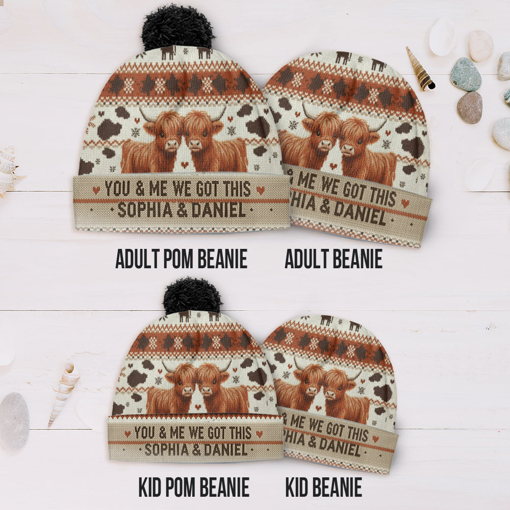 Du und ich, wir schaffen das – Personalisierte Highland Cow Beanie-Mütze