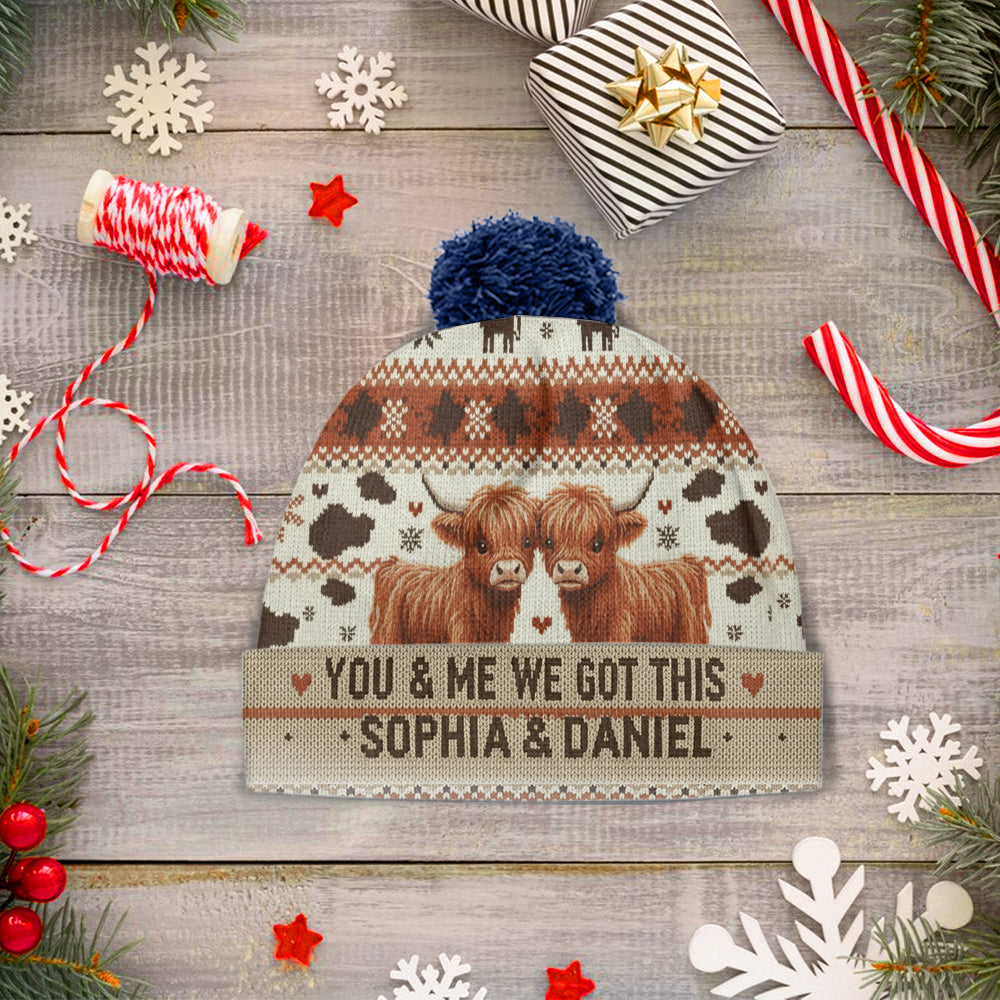 Du und ich, wir schaffen das – Personalisierte Highland Cow Beanie-Mütze