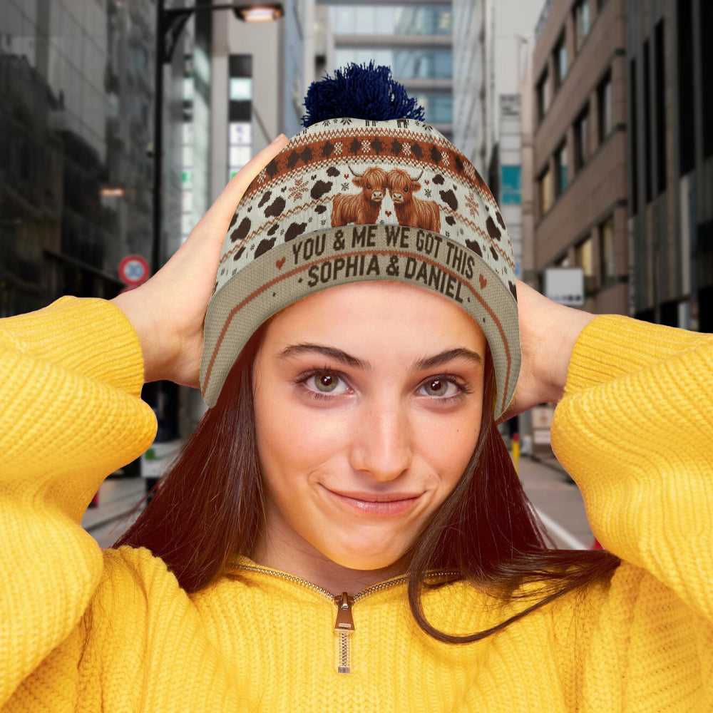 Du und ich, wir schaffen das – Personalisierte Highland Cow Beanie-Mütze
