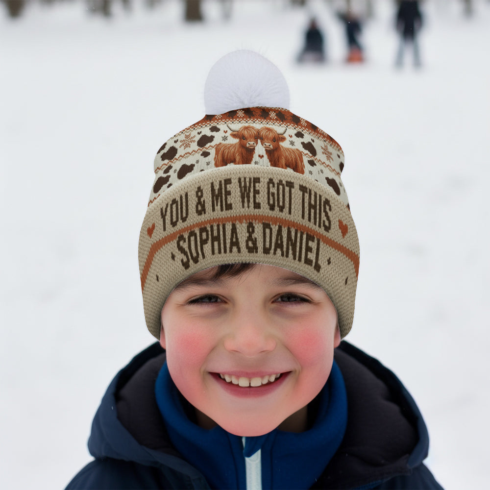 Du und ich, wir schaffen das – Personalisierte Highland Cow Beanie-Mütze