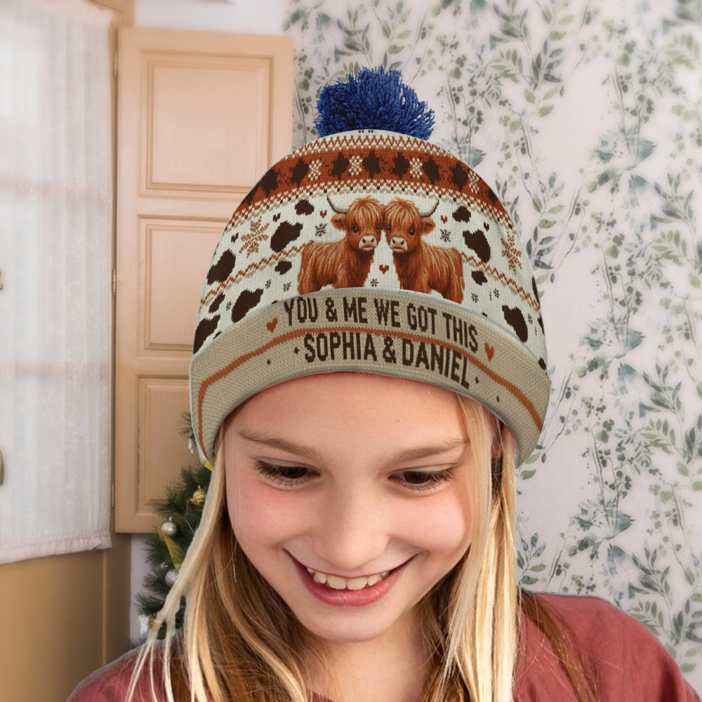 Du und ich, wir schaffen das – Personalisierte Highland Cow Beanie-Mütze