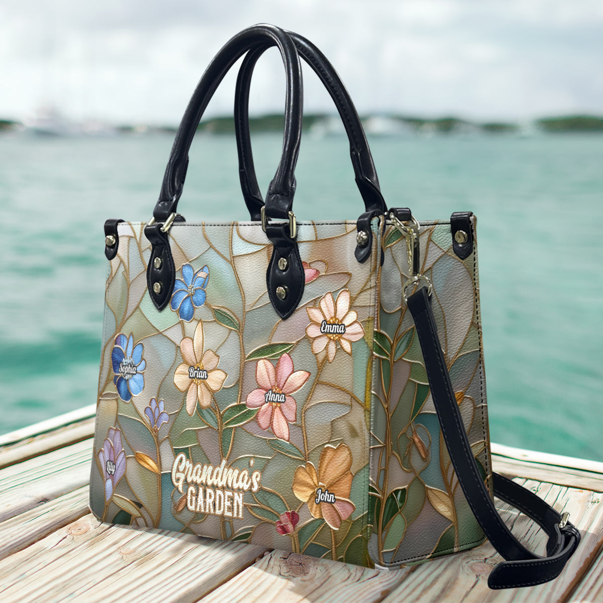 Grandma's Garden - Personalized Grandma Leather Handbag