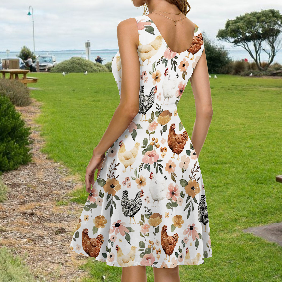 Blumenhuhn - Personalisiertes ärmelloses Kleid mit Hühnermotiv