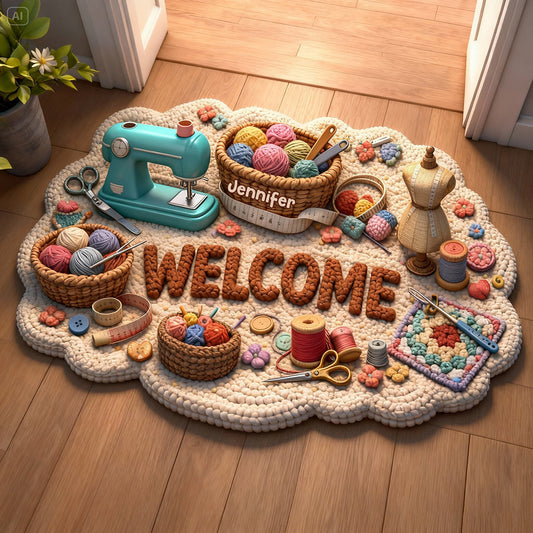 Love Sewing, Sewing Lover Gift - Personalized Sewing Shaped Doormat/ Rug