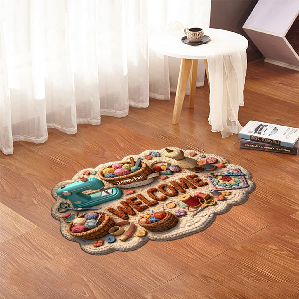 Geschenkidee für Nähbegeisterte – Personalisierte Fußmatte/Teppich in Nähform
