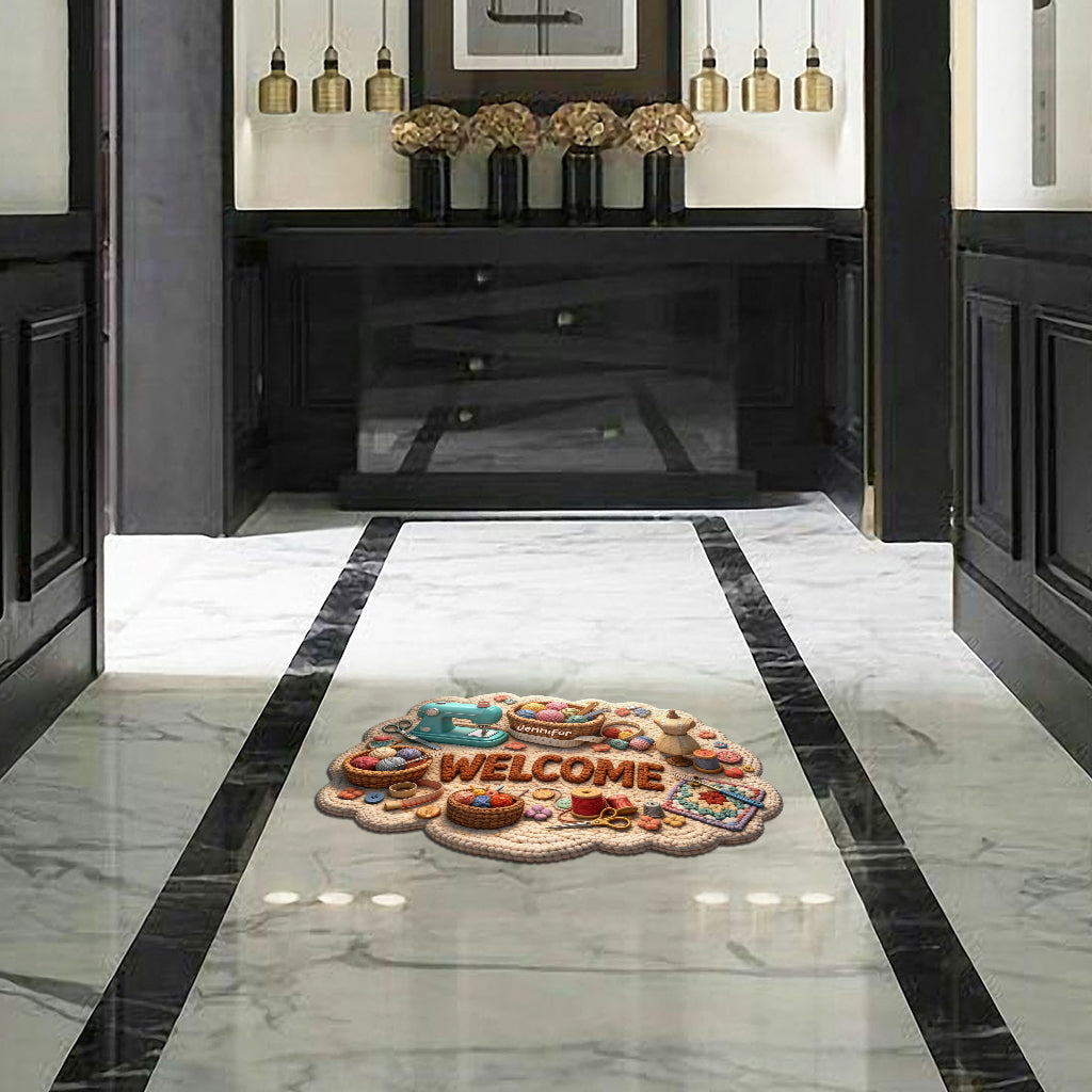 Geschenkidee für Nähbegeisterte – Personalisierte Fußmatte/Teppich in Nähform