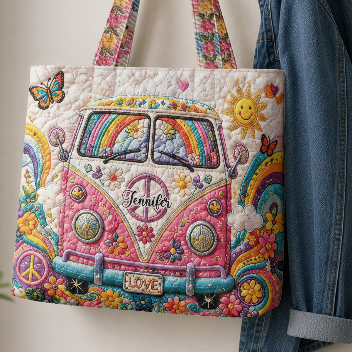 Hippie Soul Set Tasche Mit Charm - Personalisierte Hippie Stepp-Tasche Mit Plüsch-Charm