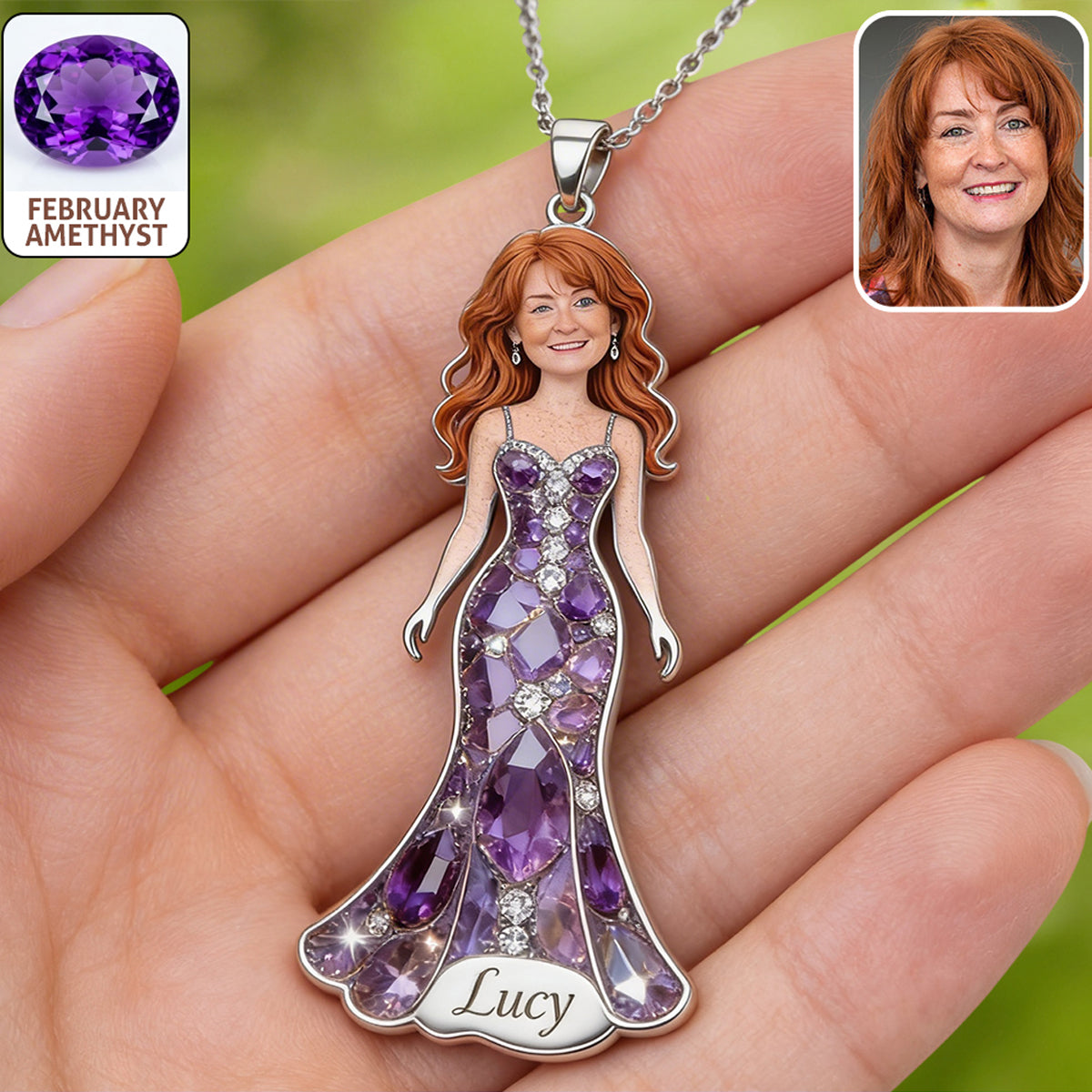 Any Birth Stone Effect - Personalized Birth Stone Shaped Metal Pendant Necklace