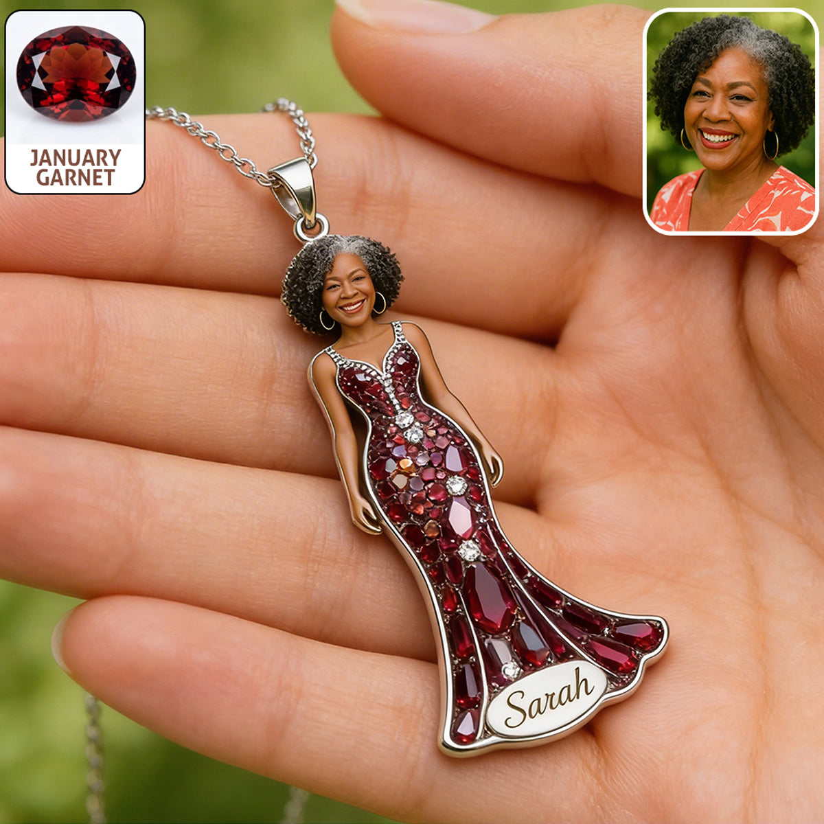 Any Birth Stone Effect - Personalized Birth Stone Shaped Metal Pendant Necklace