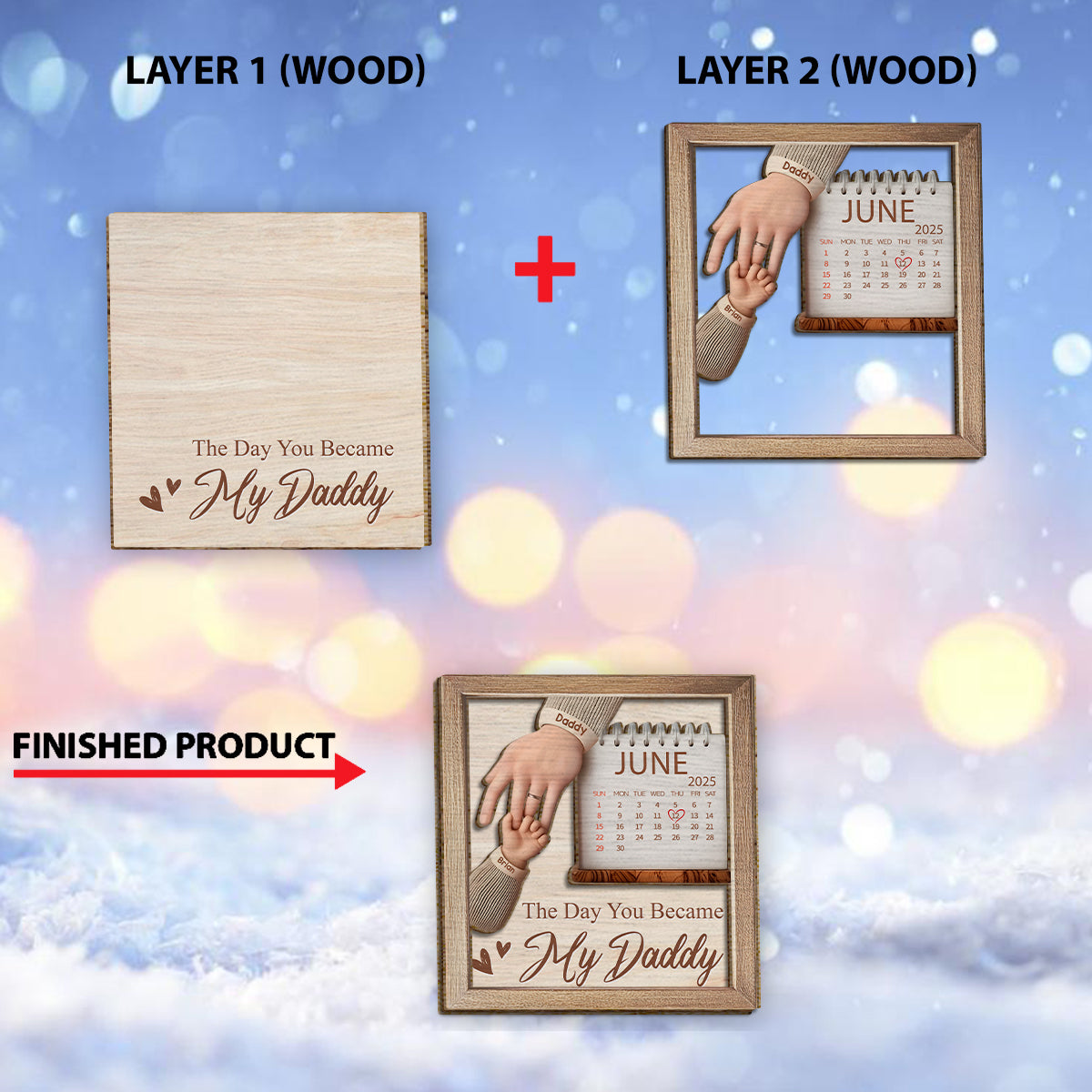 Der Tag, an dem du mein Papa wurdest – Personalisiertes Vater-Schild aus 2-lagigem Holz / Holzplakette