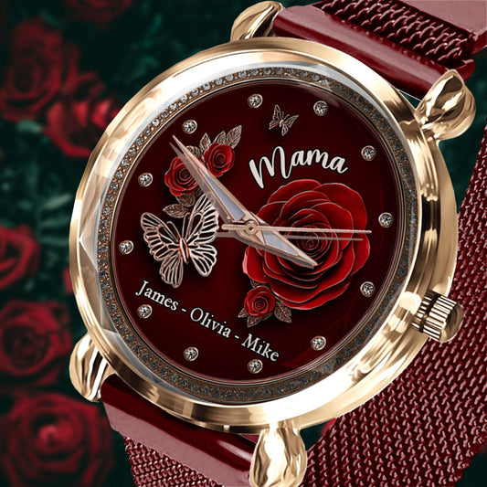 Mama Rose Flower - Personalisierte Armbanduhr für Mütter 