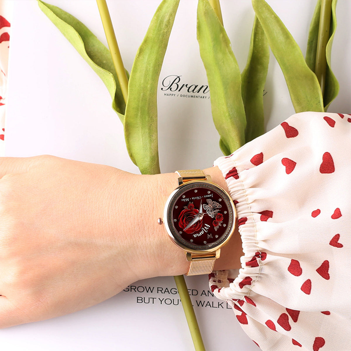 Mama Rose Flower - Personalized Mother Women Hand Watch