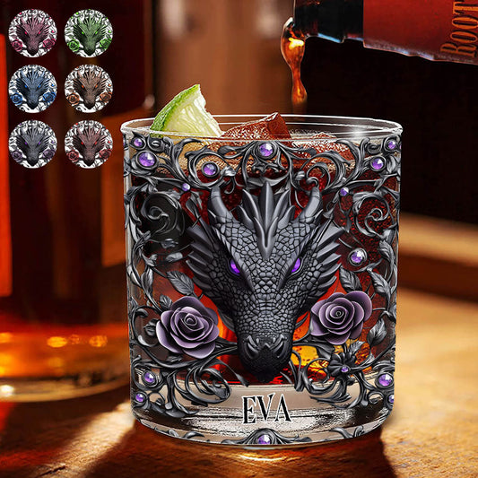 Dragon And Roses - Personalized Dragon Whiskey Glass