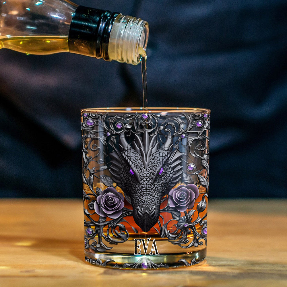 Drache und Rosen – Personalisiertes Drachen-Whiskyglas