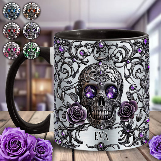 Wunderschöner Totenkopf und Rosen – personalisierte Tasse mit Totenkopf-Akzent