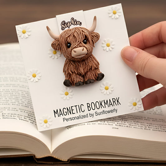 Lovely Highland Cow - Personalized Highland Cow Shaped Magnetic Bookmark