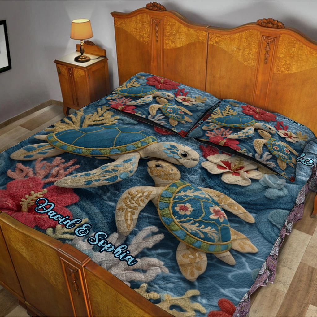 So Many In The Sea Yet I Found You & Your Found Me - Personalized Turtle Quilt Set