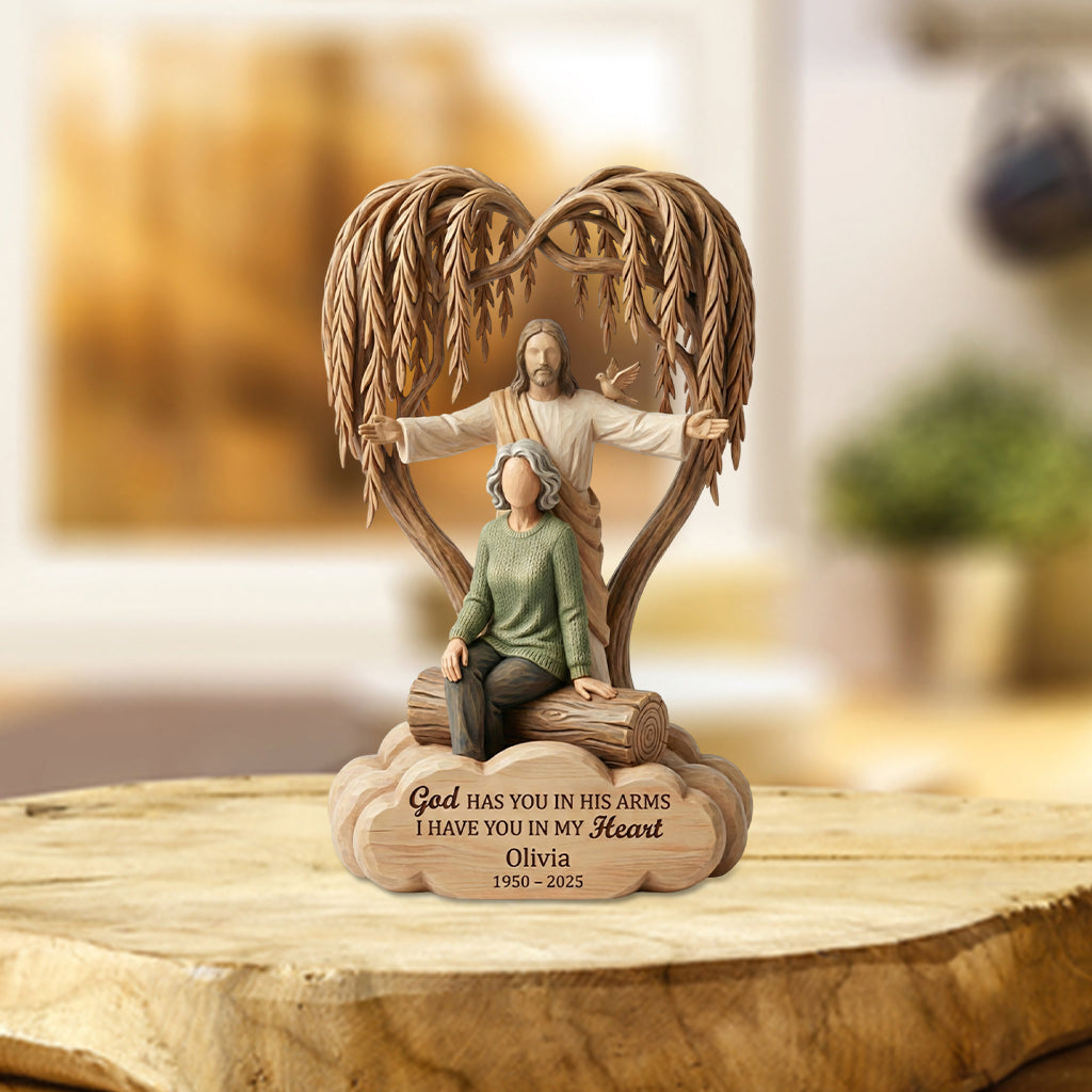 Gott hält dich in seinen Armen – Personalisierte Gedenktafel aus Acryl in individueller Form